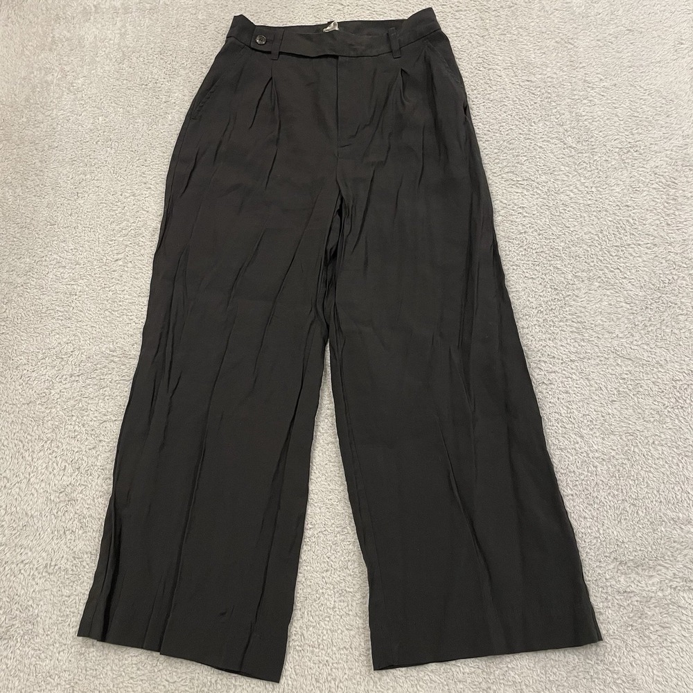 Madewell The Harlow Softdrape Ankle 27" Pants Womens 6 Black Wide Leg NJ995